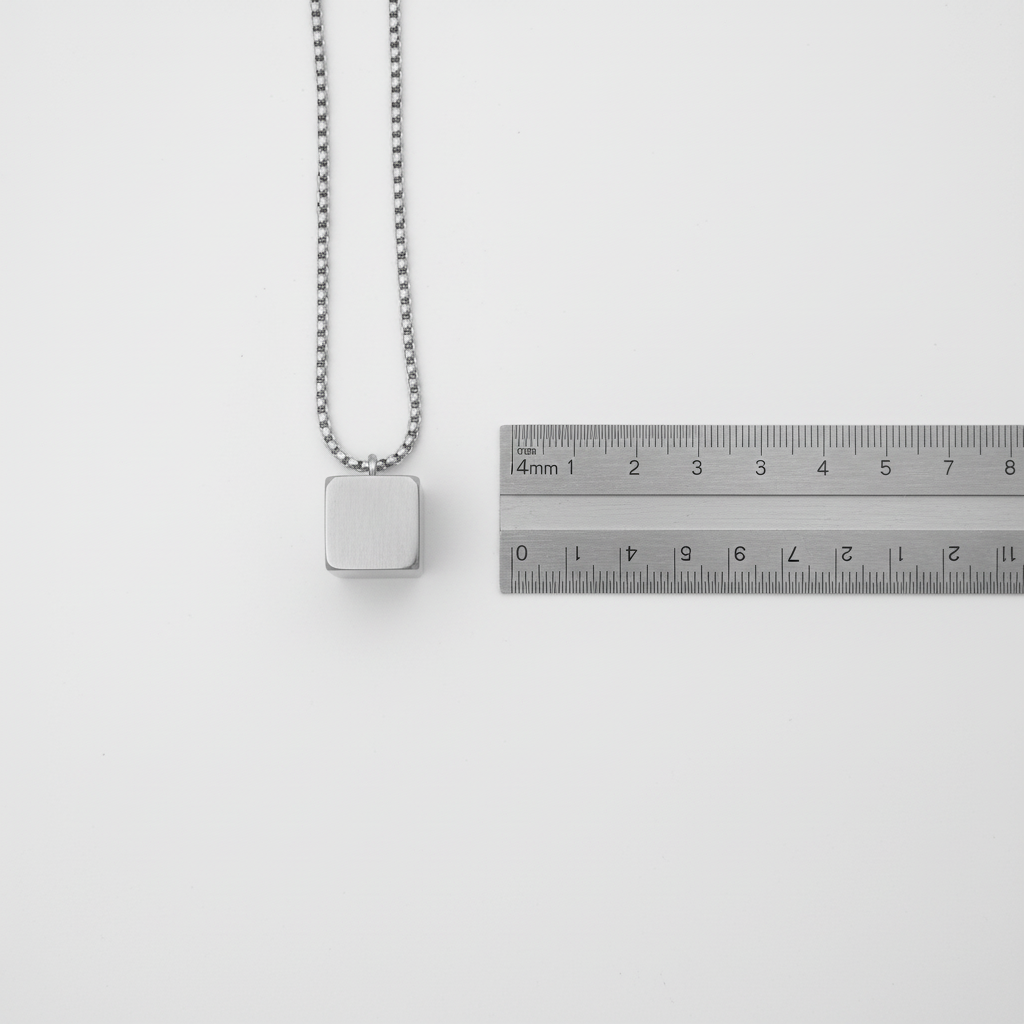 Object 001 — 14mm Stainless Steel Cube Pendant